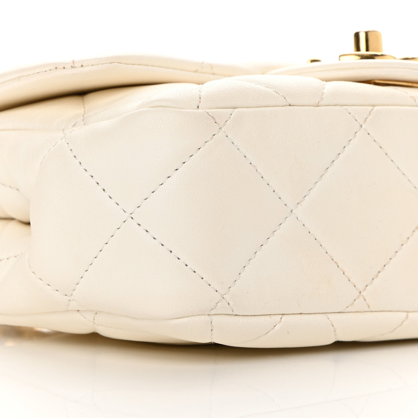 Lambskin Quilted Logo Mini Flap With Handle White