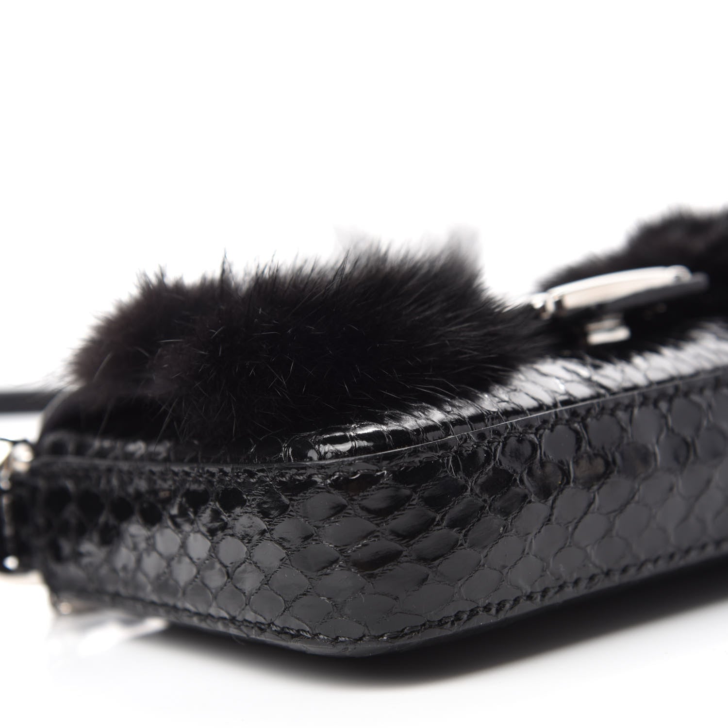 Fendi Elaphe Rabbit Fox Fur Micro Buggie Baguette Black 6 of 10