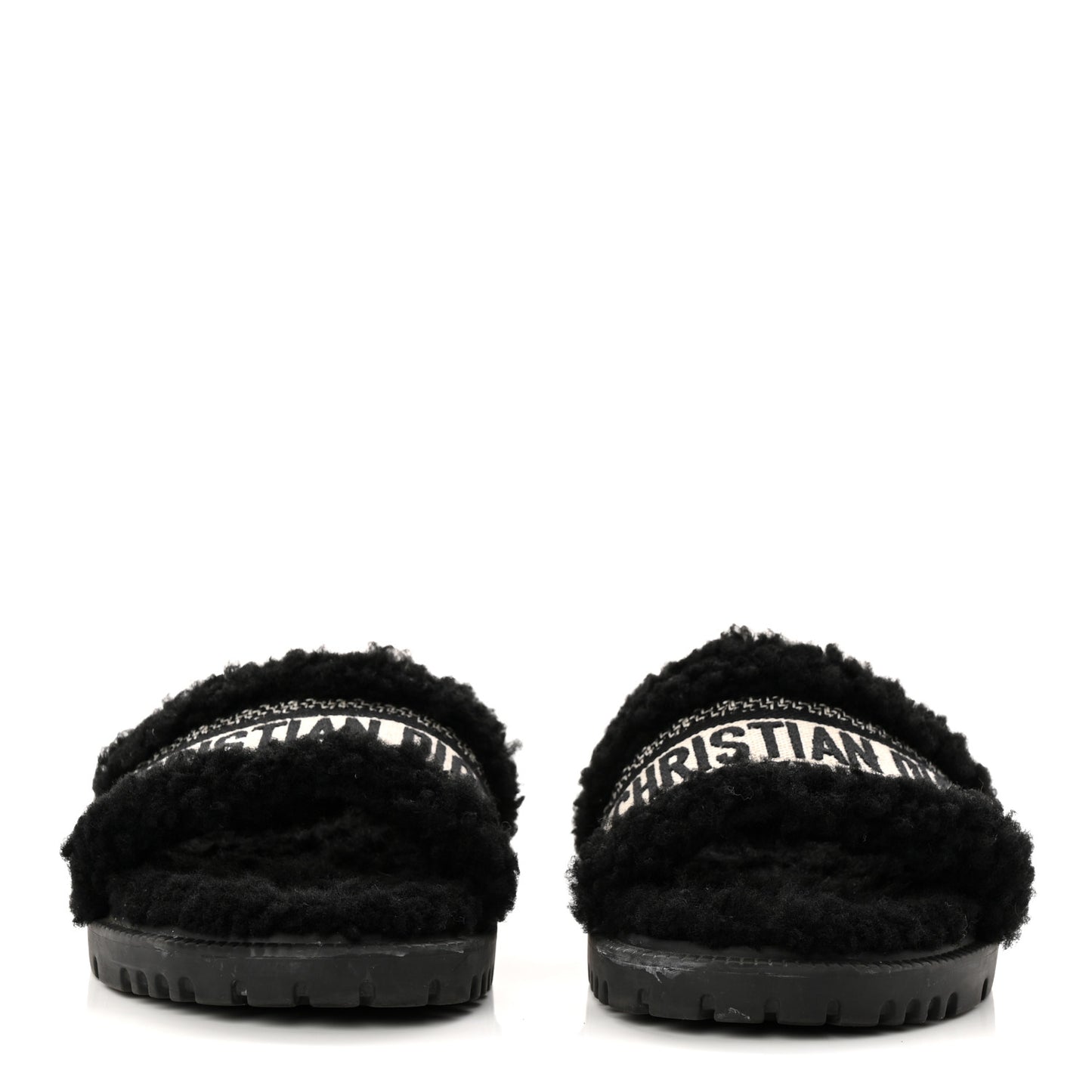 Shearling Canvas Lurex Embroidered Dway 10mm Slide Sandals 36 Black Natural