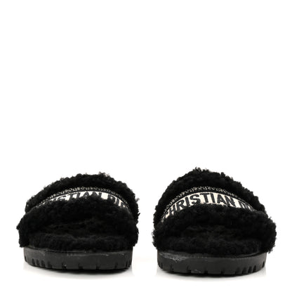 Christian Dior Shearling Canvas Lurex Embroidered Dway 10mm Slide Sandals 36 Black Natural 2 of 9