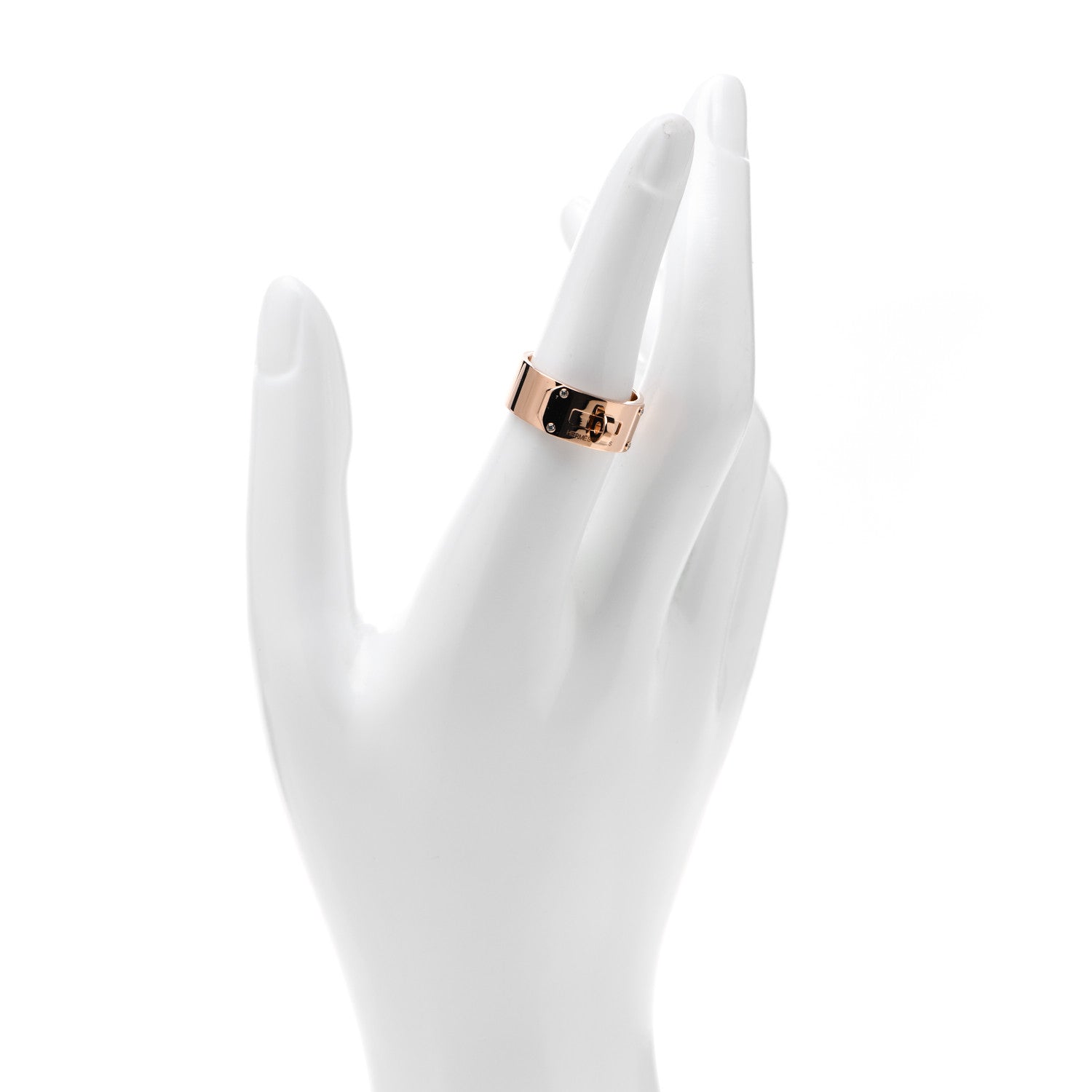 Hermes 18K Rose Gold Diamond GM Kelly Ring 54 6.75 2 of 7