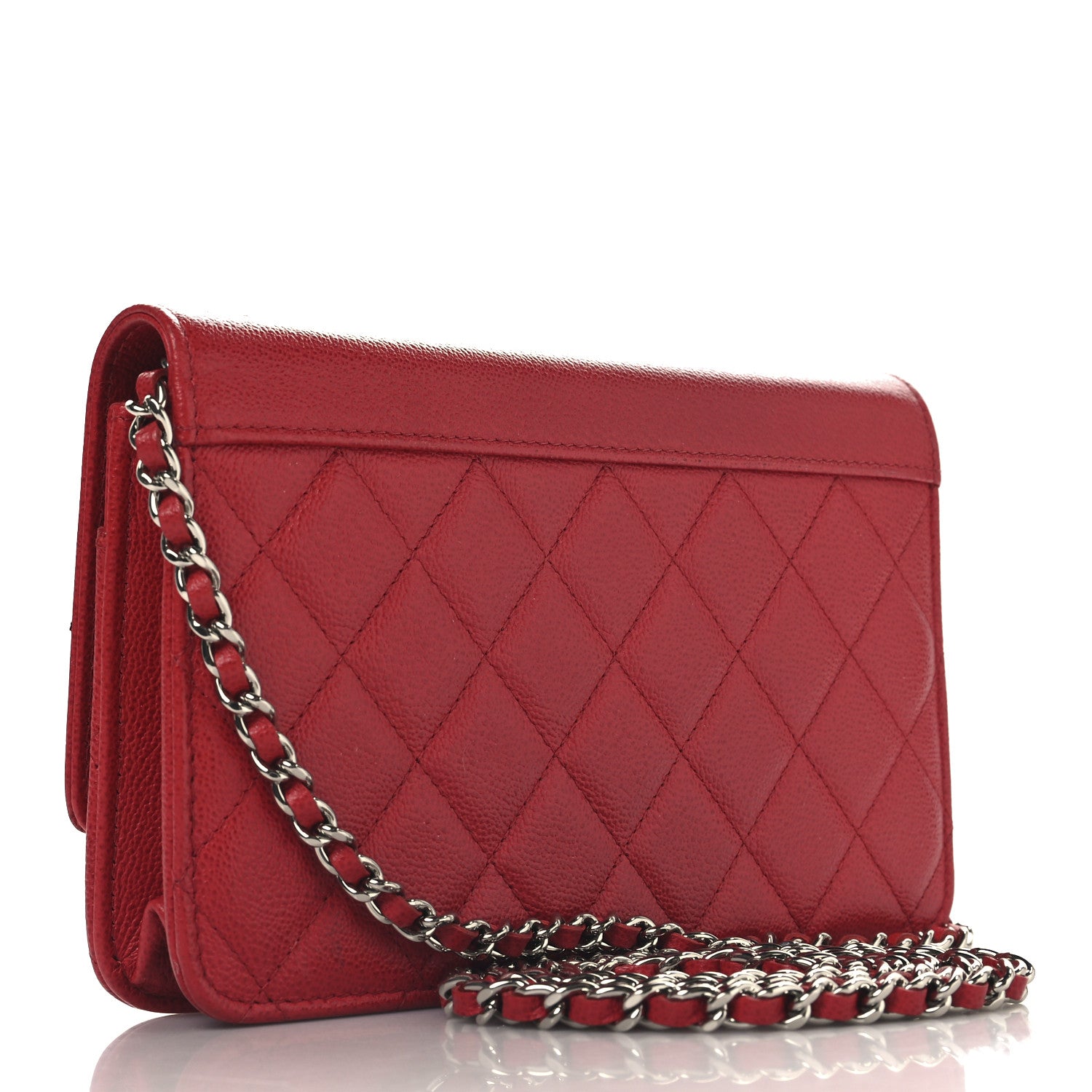 Chanel Grained Calfskin Quilted CC Box Wallet On Chain WOC Red 3 of 14