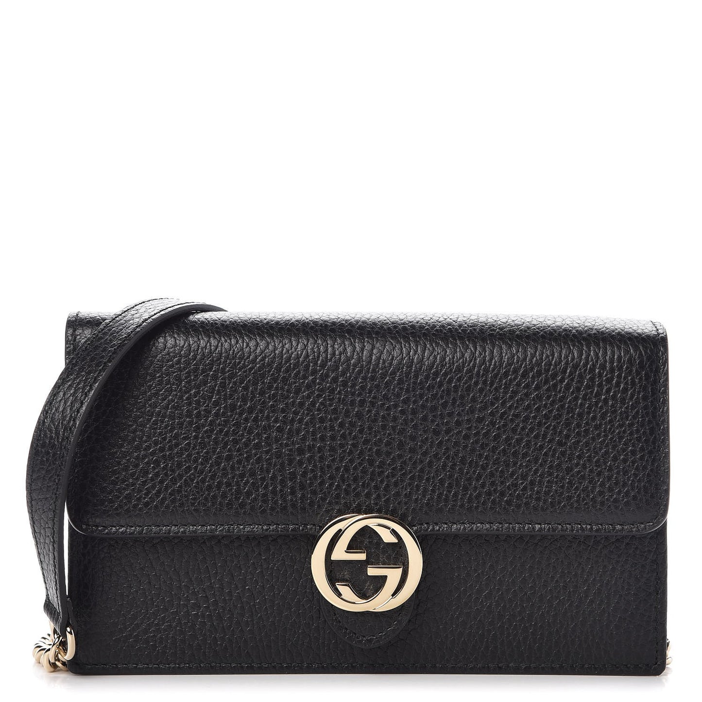 Dollar Calfskin Interlocking G Chain Wallet Black