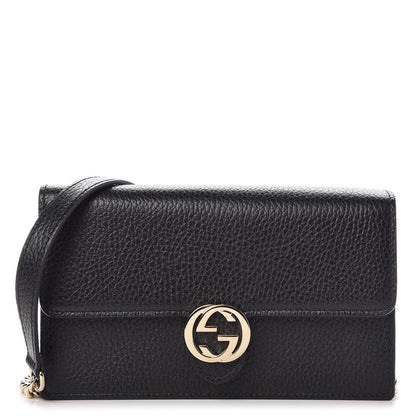 Gucci Dollar Calfskin Interlocking G Chain Wallet Black 1 of 6