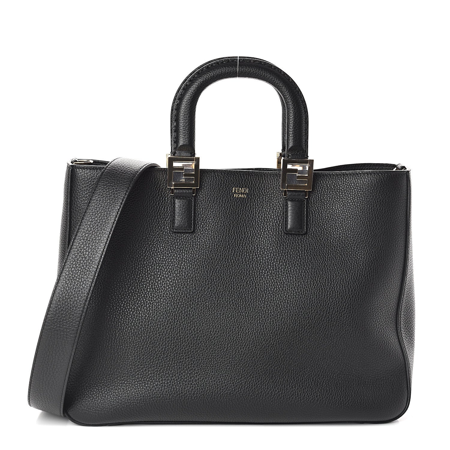 Fendi Cuoio Romano Selleria Medium FF Tote Black 1 of 8