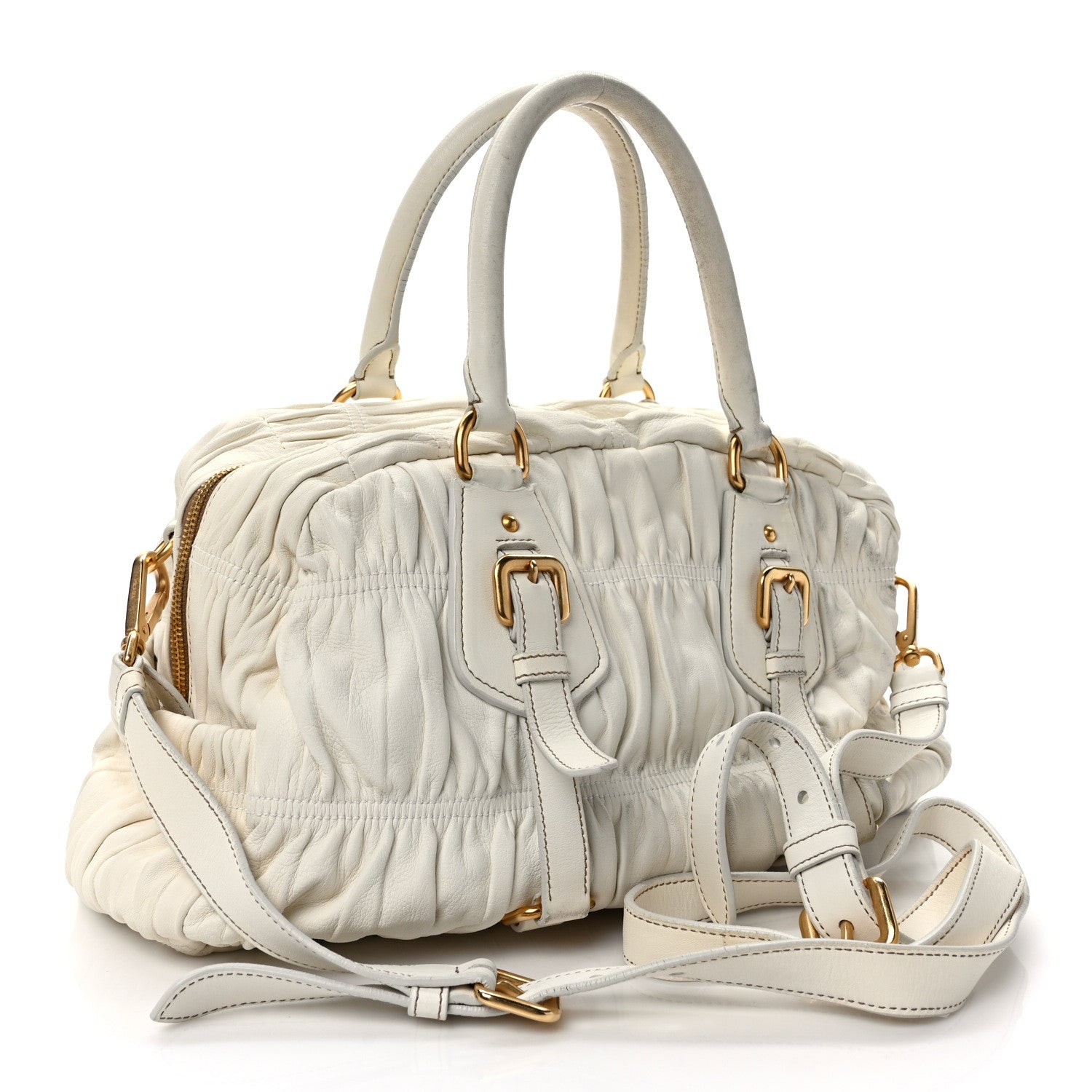 Prada Nappa Gaufre Buckle Bowler Bianco 3 of 11