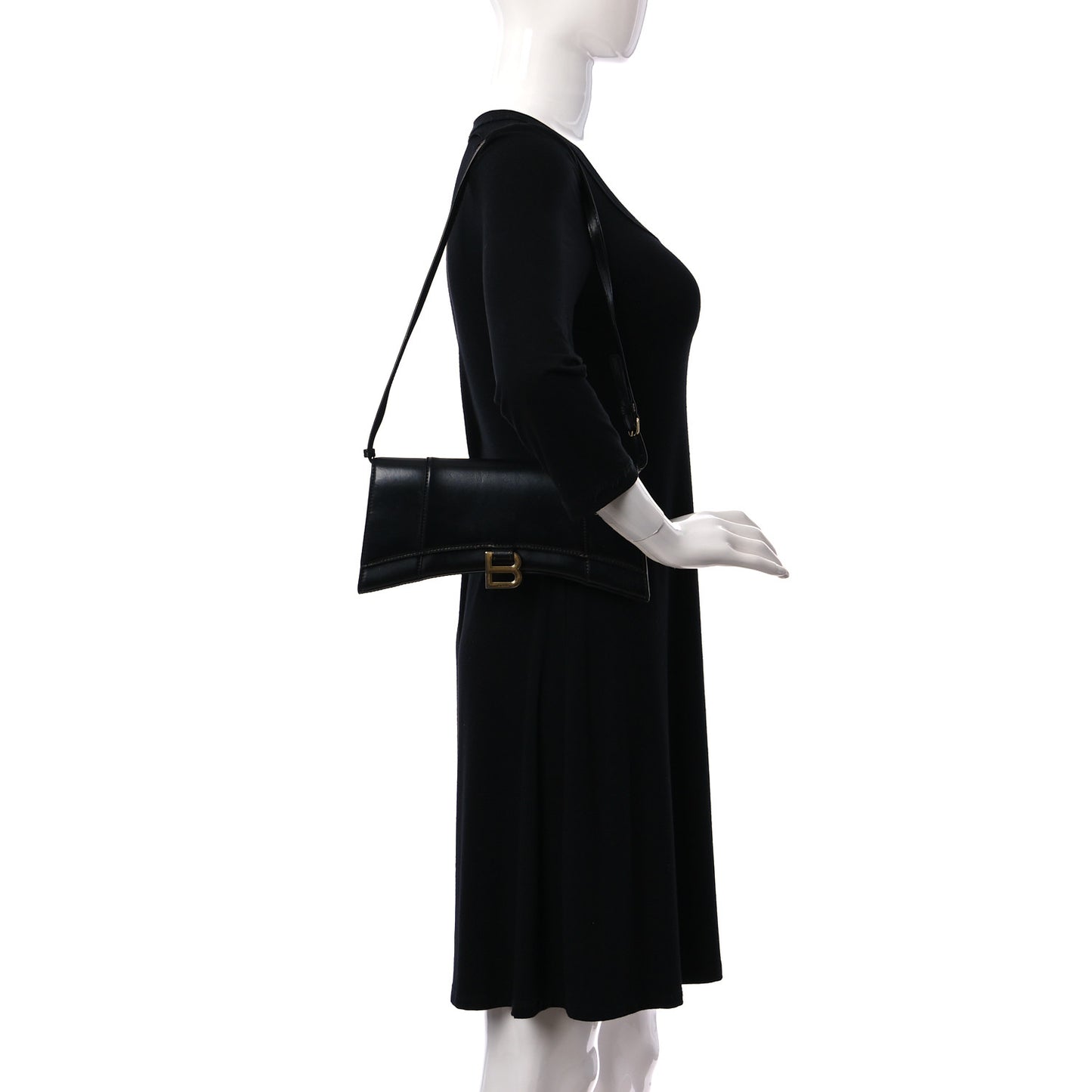 Shiny Box Calfskin Hourglass Stretch Sling Shoulder Bag Black