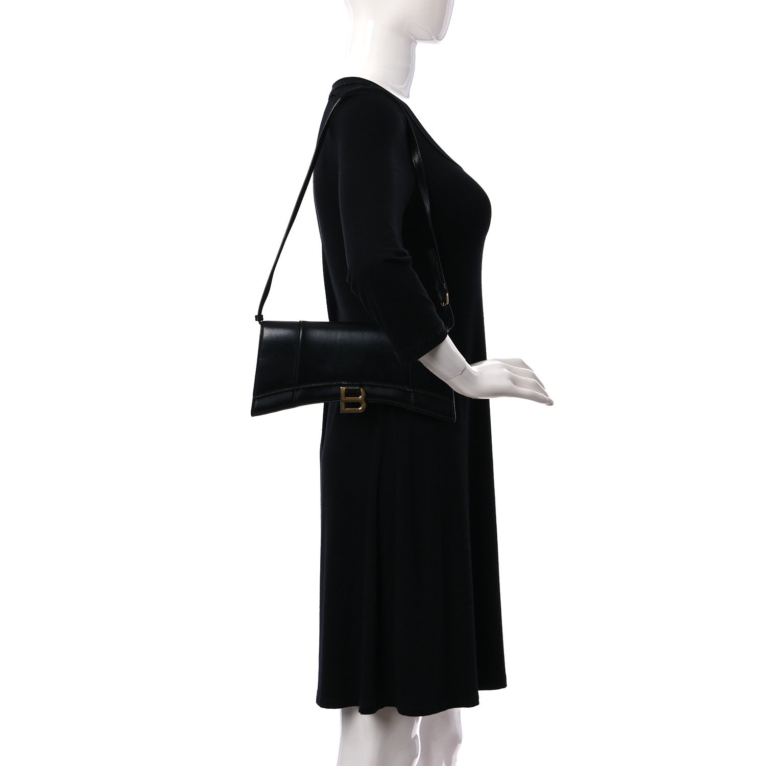 Balenciaga Shiny Box Calfskin Hourglass Stretch Sling Shoulder Bag Black 3 of 11