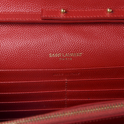 Saint Laurent Grain De Poudre Matelasse Chevron Monogram Chain Wallet Red 9 of 14