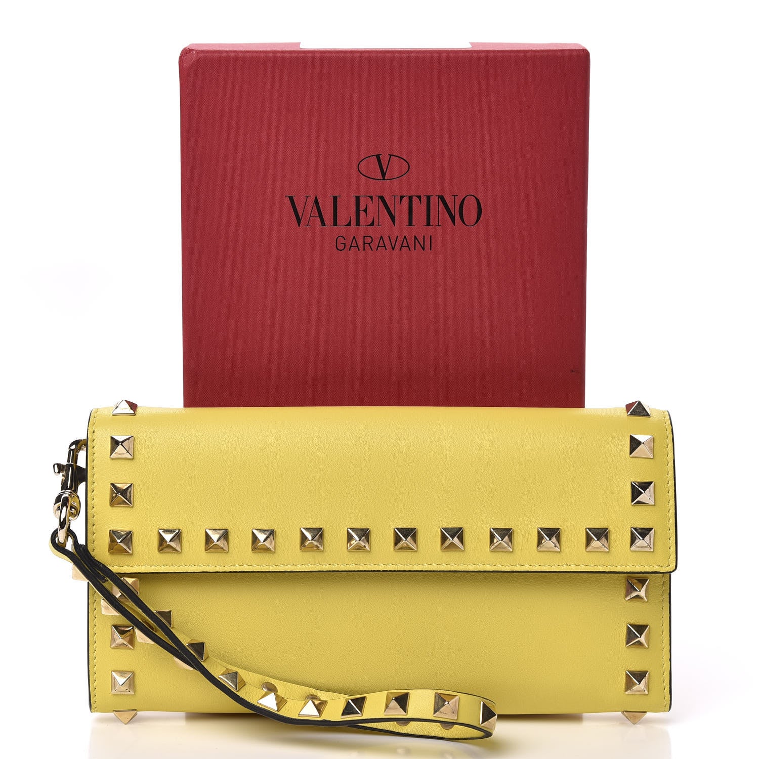 Valentino Garavani Calfskin Rockstud Wristlet Wallet Naples Yellow 13 of 13