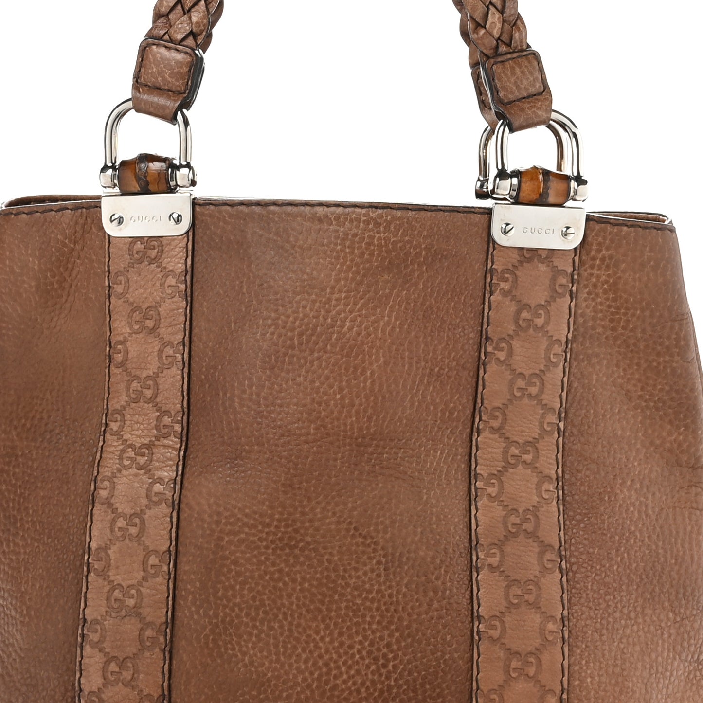 Pebbled Calfskin Large Bamboo Bar Tote Brown