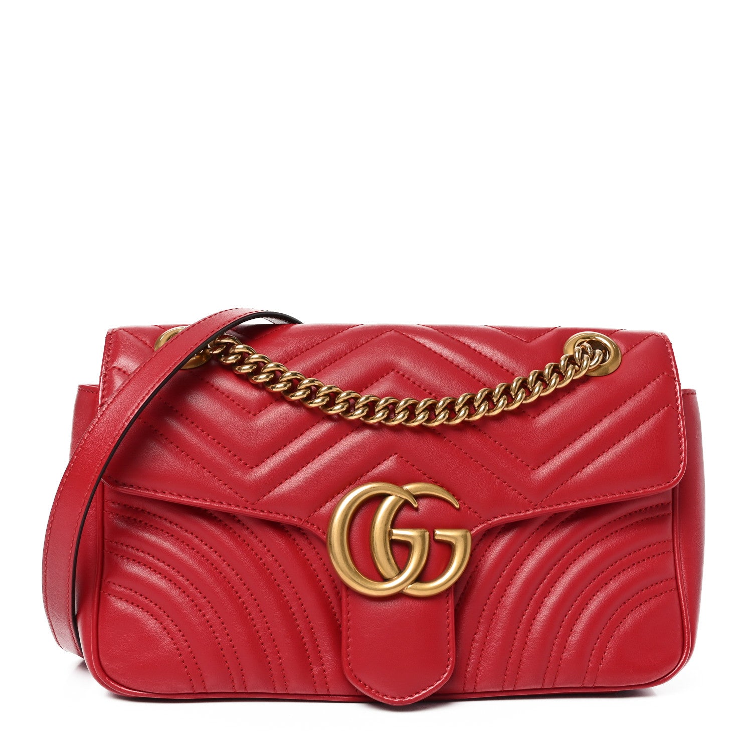 Gucci Calfskin Matelasse Small GG Marmont Shoulder Bag Hibiscus Red 1 of 10