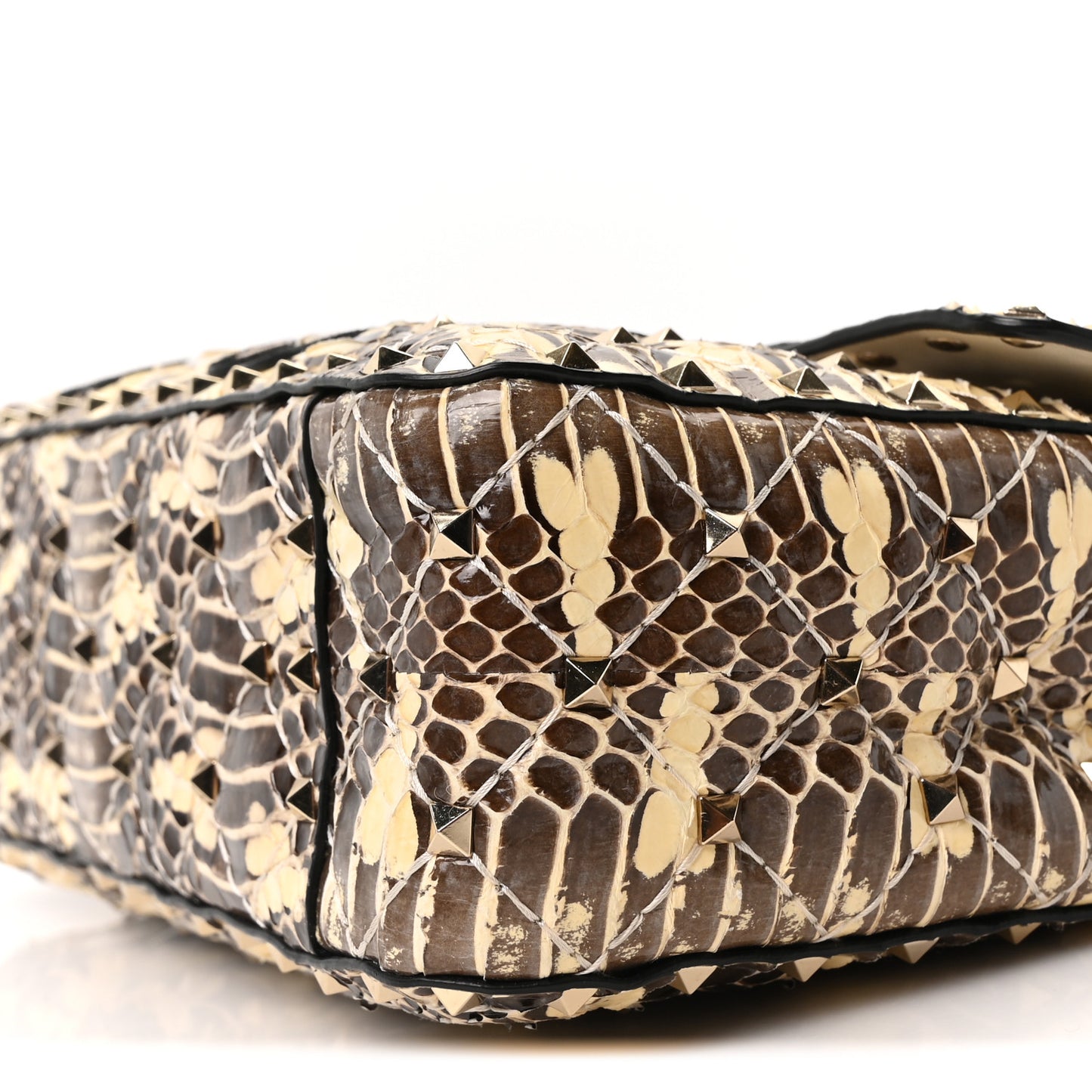 Snakeskin Lambskin Butterfly Medium Rockstud Spike Shoulder Bag Beige Multicolor
