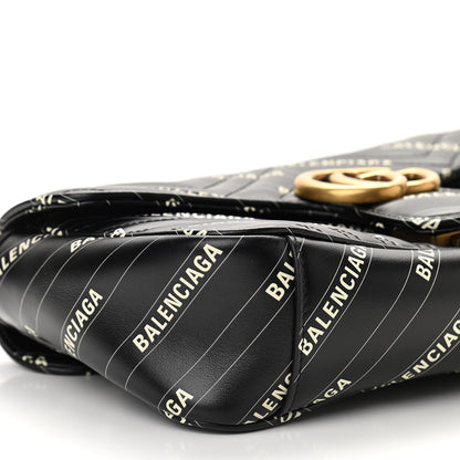 Gucci X BALENCIAGA Calfskin Matelasse Logo Print Small GG Marmont Shoulder Bag Black 9 of 10