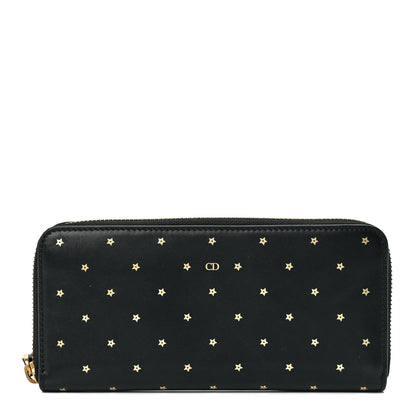 Christian Dior Calfskin Stars Voyageur Zip Around Wallet Black 1 of 13