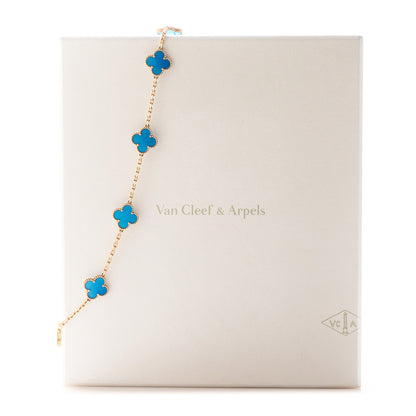 Van Cleef & Arpels 18K Yellow Gold Blue Agate 10 Motifs Vintage Alhambra Necklace 7 of 7