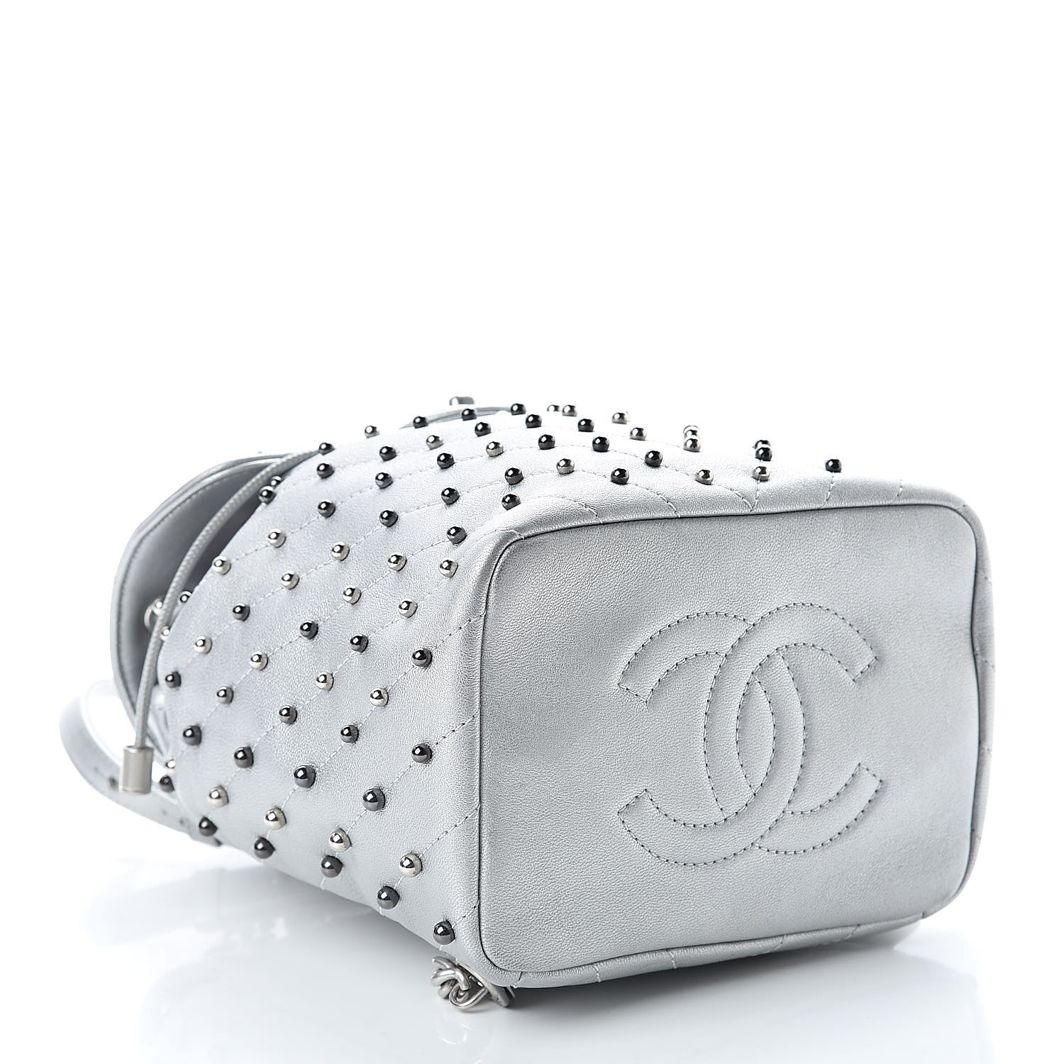 Chanel Metallic Lambskin Chevron Quilted Studded Stud Wars Backpack Silver 4 of 11