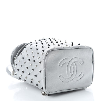 Chanel Metallic Lambskin Chevron Quilted Studded Stud Wars Backpack Silver 4 of 11
