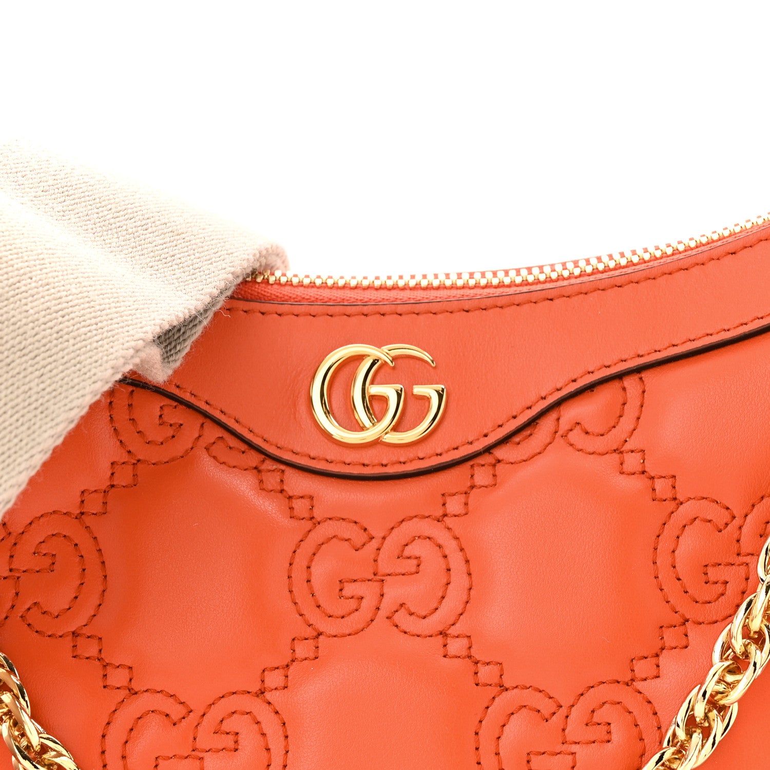 Gucci Calfskin GG Matelasse Chain Handbag Deep Orange Natural 8 of 10