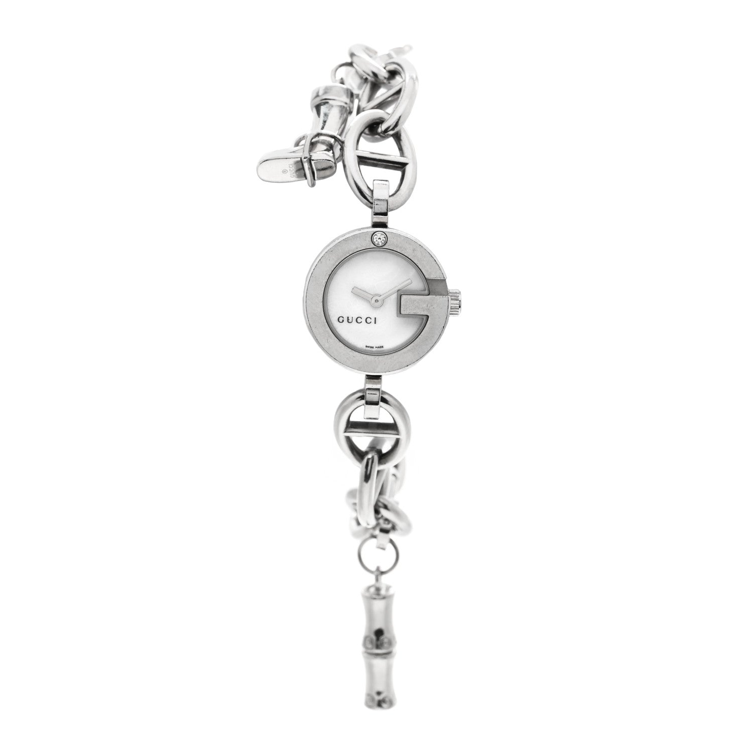 Gucci Stainless Steel Diamond 22mm G Charms Quartz Watch 1 of 6