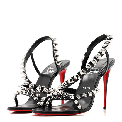 Christian Louboutin Calfskin Spikita Slingback 100 Stiletto Pumps 41 Black Silver 3 of 11