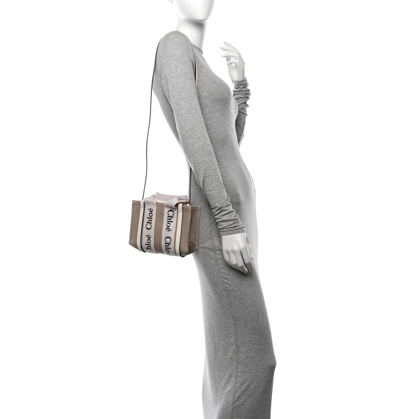 Cotton Calfskin Mini Woody Ribbon Tote White Light Brown