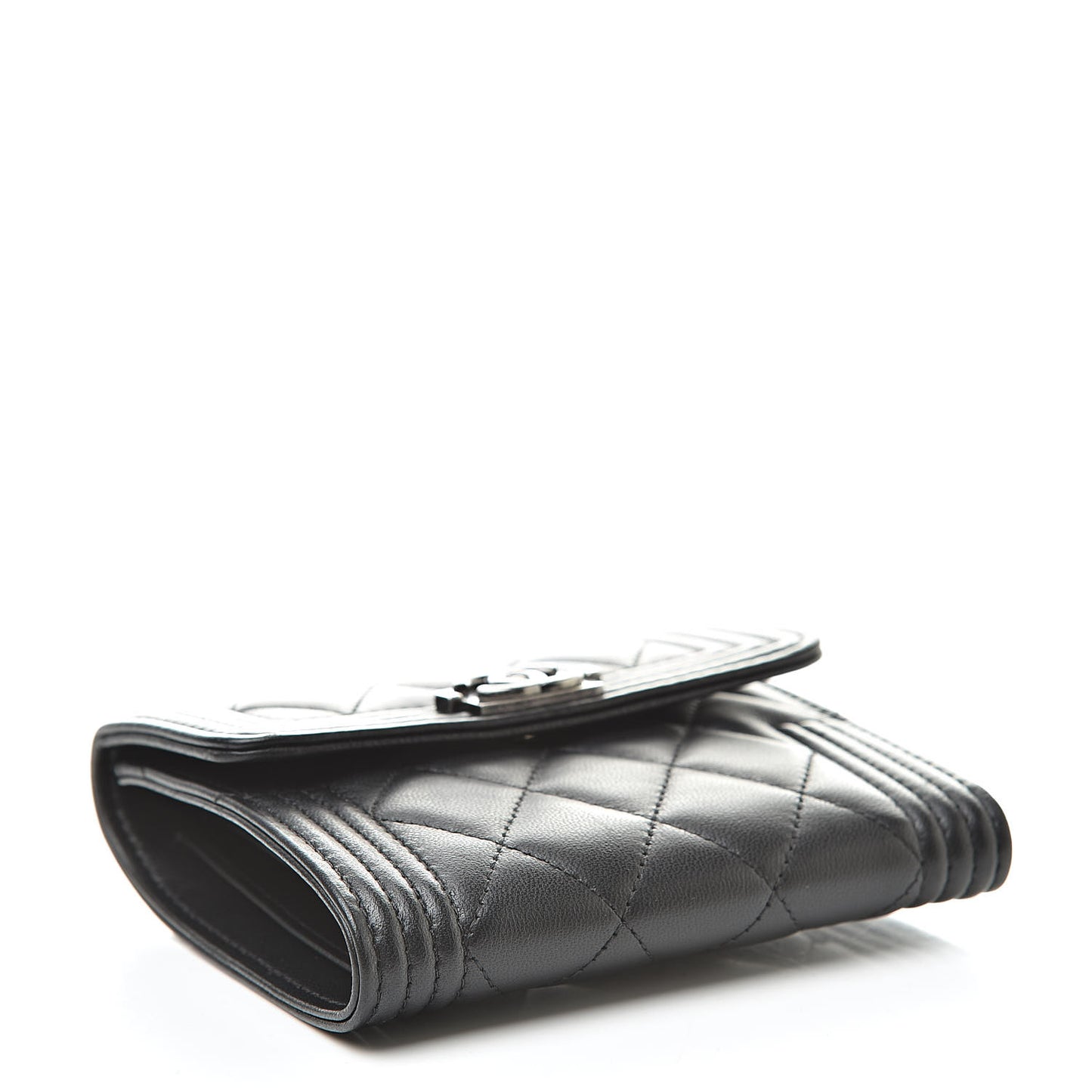 Lambskin Quilted Compact Boy Wallet Black