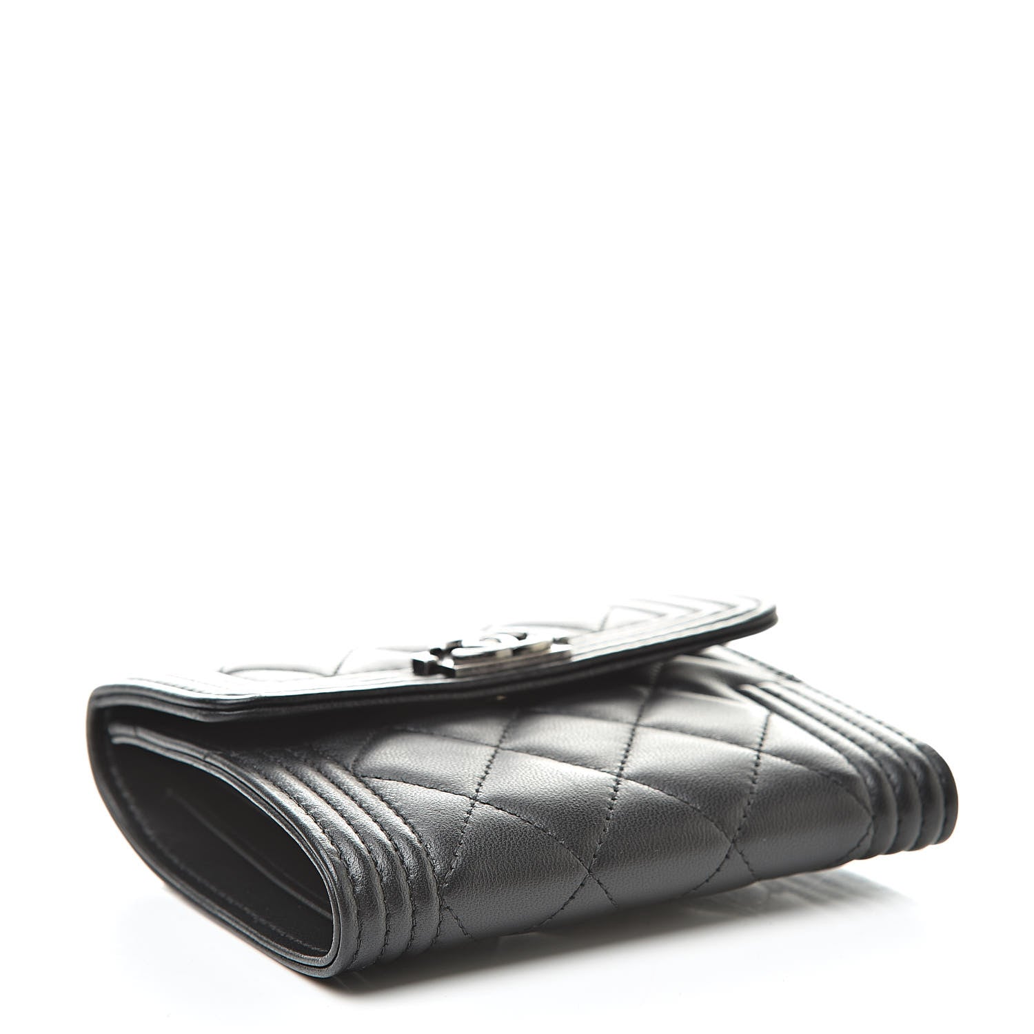 Chanel Lambskin Quilted Compact Boy Wallet Black 4 of 10