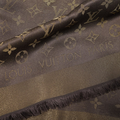 Louis Vuitton Silk Lurex Wool Monogram Shine Shawl Brown 2 of 3