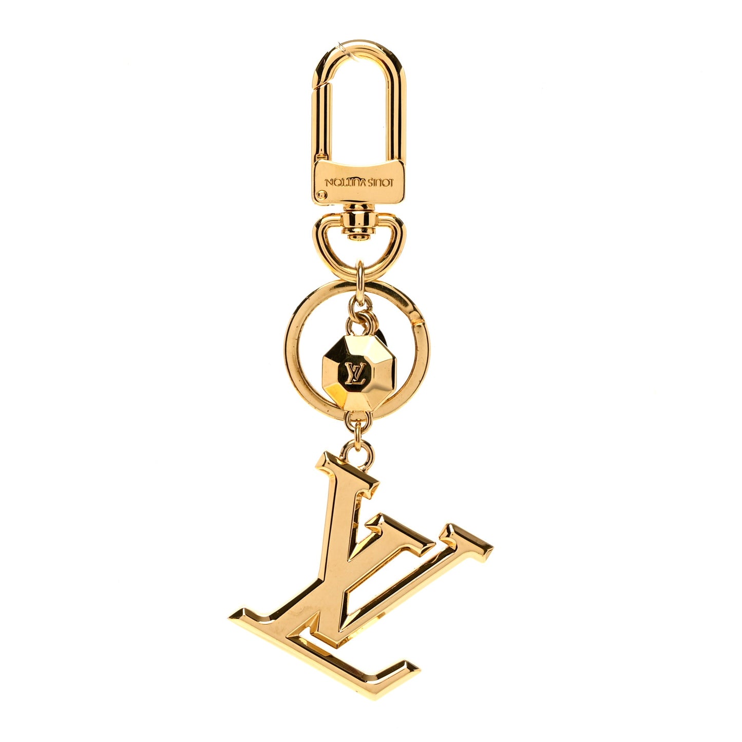 Metal LV Facettes Bag Charm Key Holder Gold