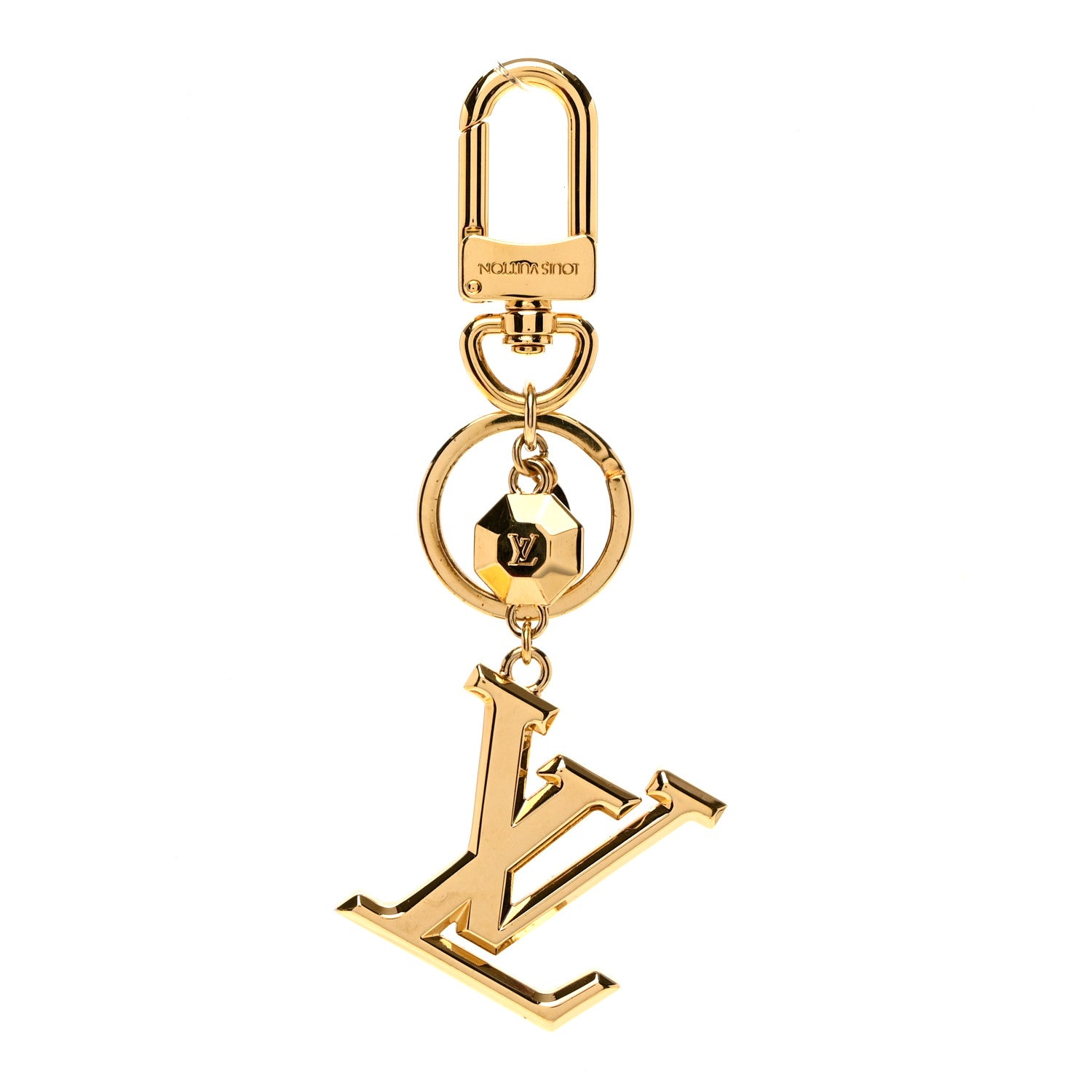 Louis Vuitton Metal LV Facettes Bag Charm Key Holder Gold 1 of 3