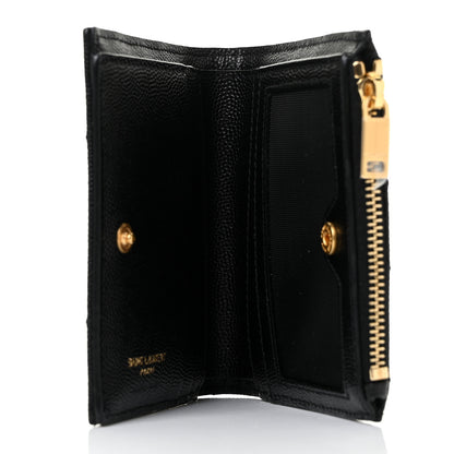 Saint Laurent Grain De Poudre Matelasse Chevron Monogram Zipped Card Case Black 5 of 9