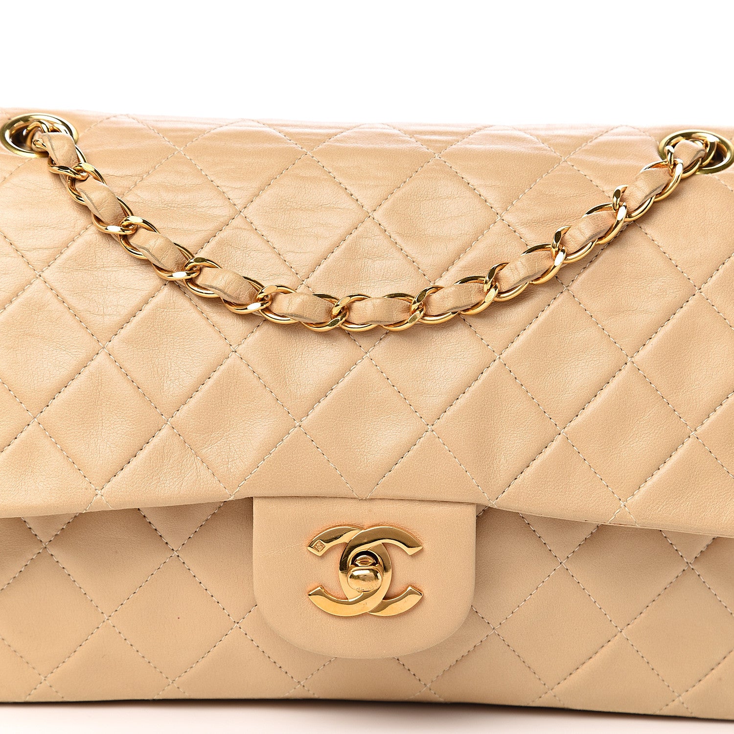 Chanel Lambskin Quilted Medium Double Flap Beige 15 of 15