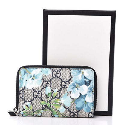 Gucci GG Supreme Monogram Blooms Zip Around Card Case Wallet Beige Blue Navy 7 of 7