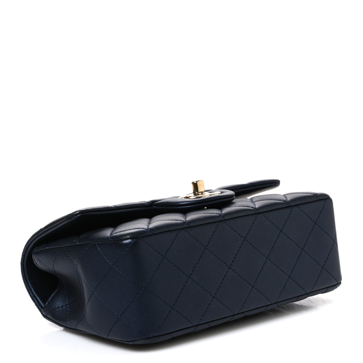 Iridescent Lambskin Quilted Mini Top Handle Rectangular Flap Dark Blue