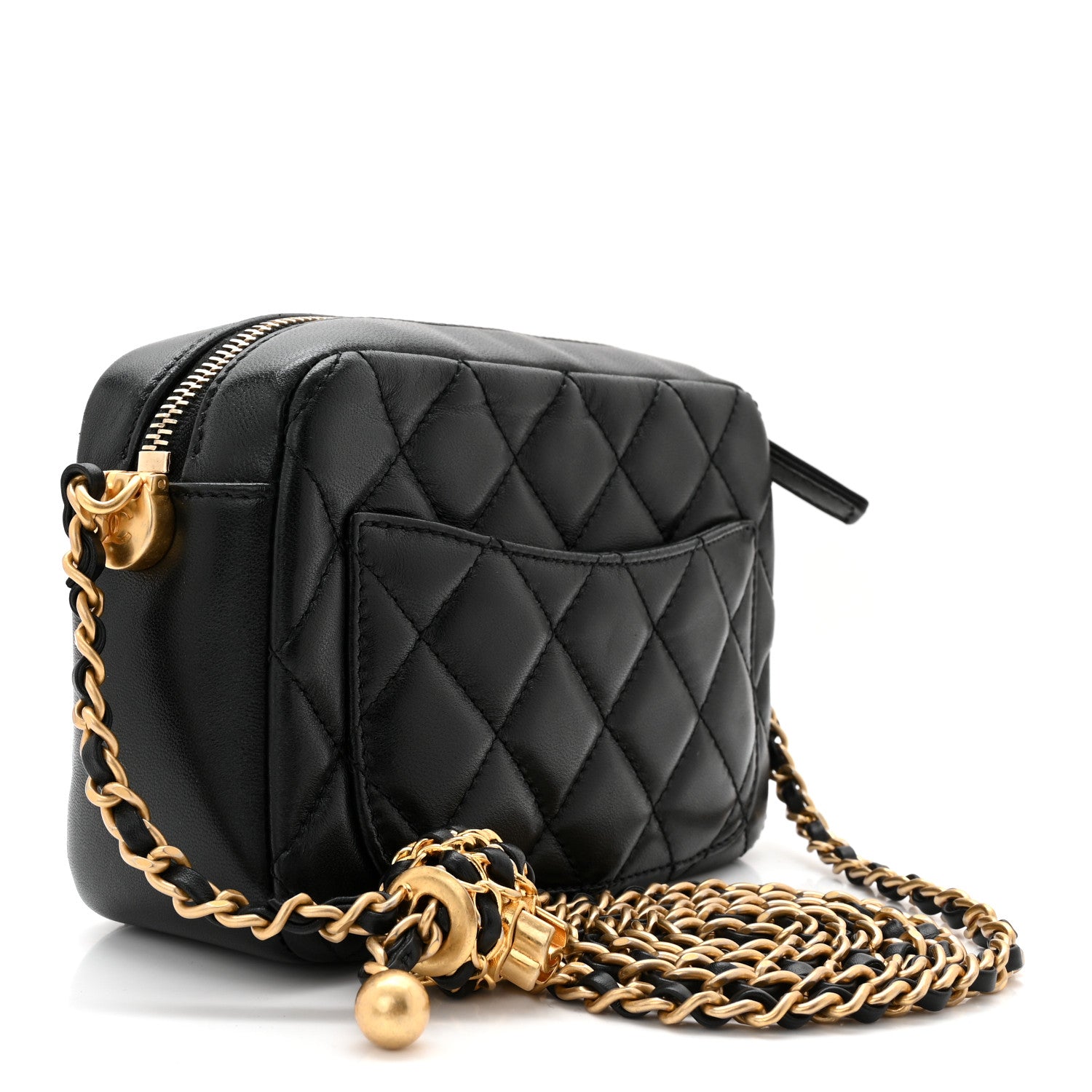 Chanel Lambskin Quilted CC Pearl Crush Camera Case Black 3 of 10