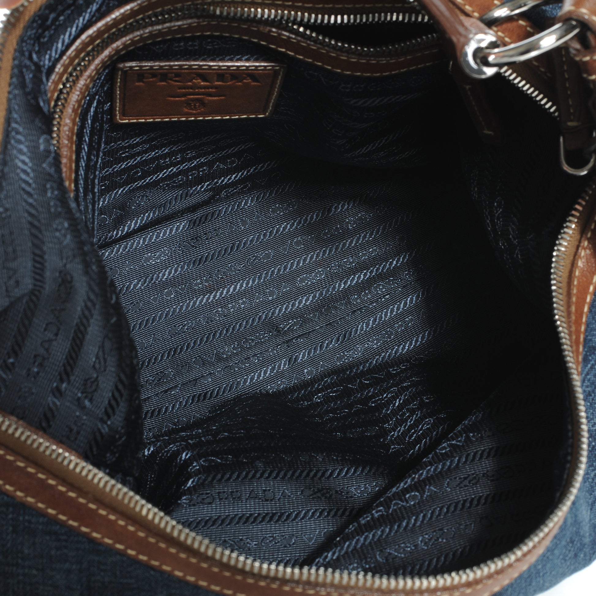 Prada Washed Denim Logo Hobo 8 of 8