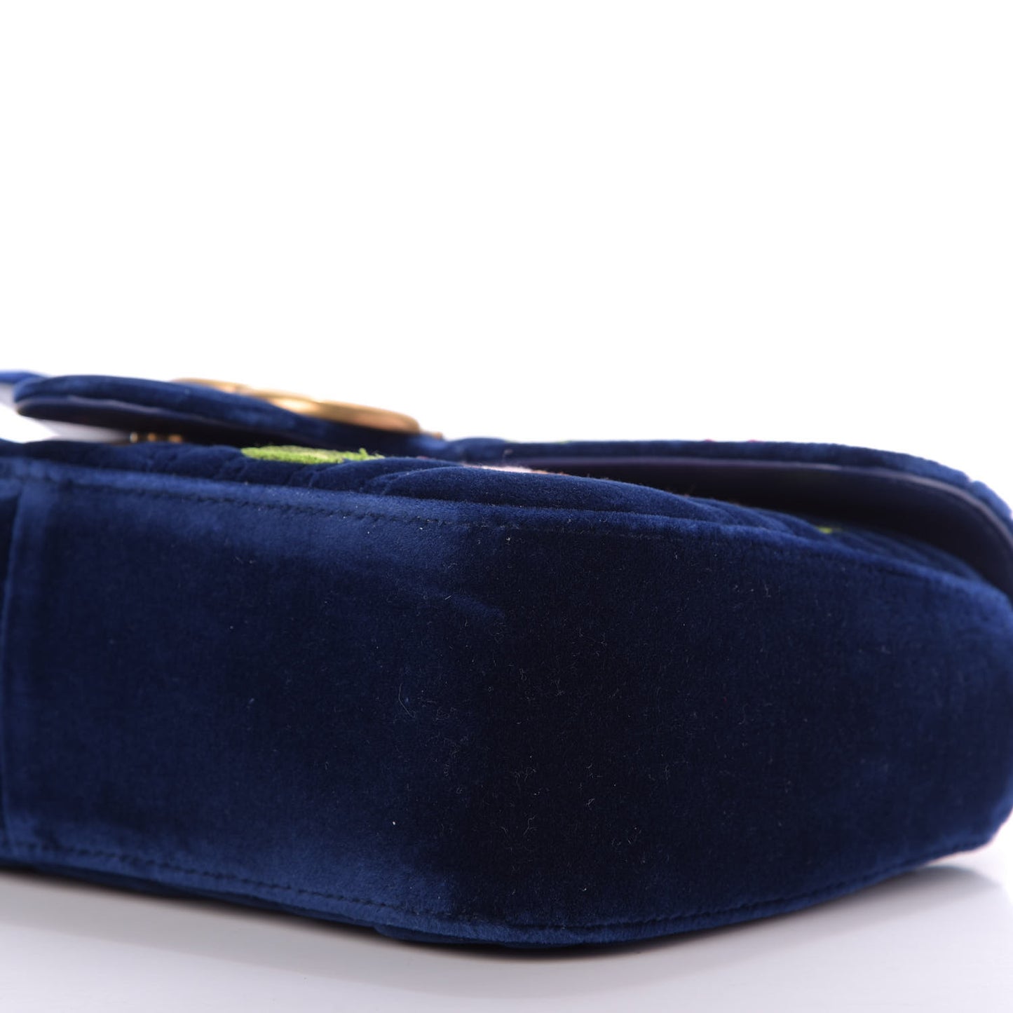 Velvet Matelasse Deer Embroidered Small GG Marmont Shoulder Bag Cobalt