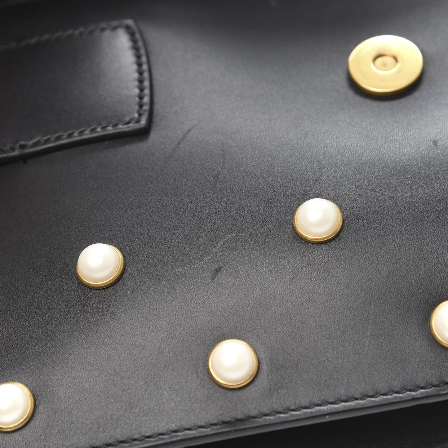 Nappa Pearl Studded Mini Queen Margaret Broadway Shoulder Bag Black