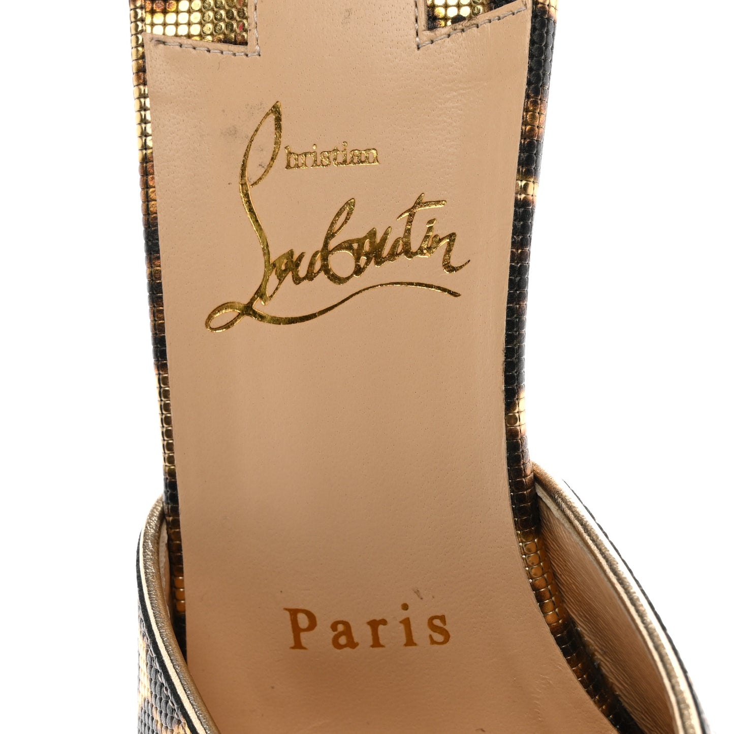 Metallic Calfskin Coins Leopard Print East 55 Mule 38 Gold Silver