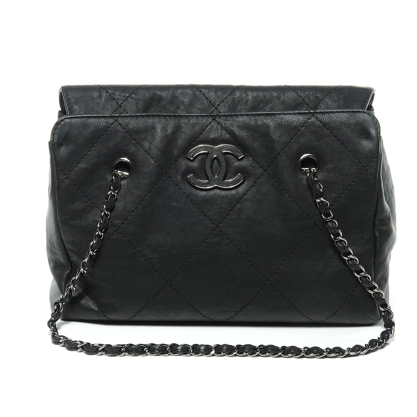 Washed Calfskin Large Hamptons Shopping Tote Black