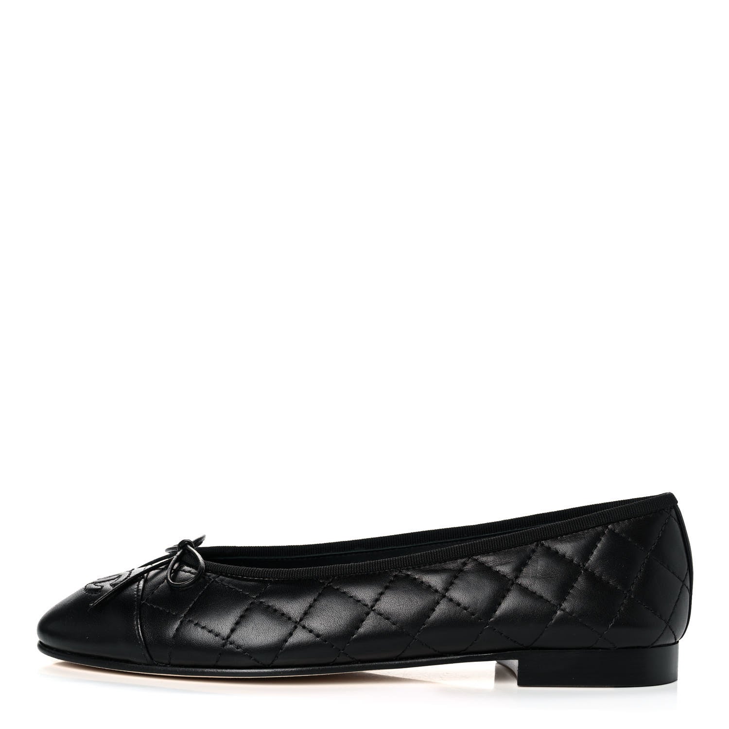 Chanel Aged Calfskin Quilted CC Cap Toe Ballerina Flats 39 Black 1 of 9