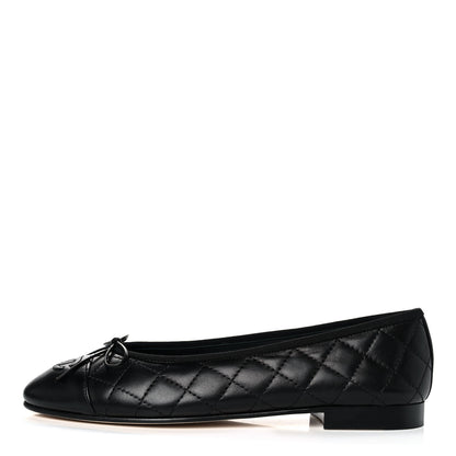 Chanel Aged Calfskin Quilted CC Cap Toe Ballerina Flats 39 Black 1 of 9