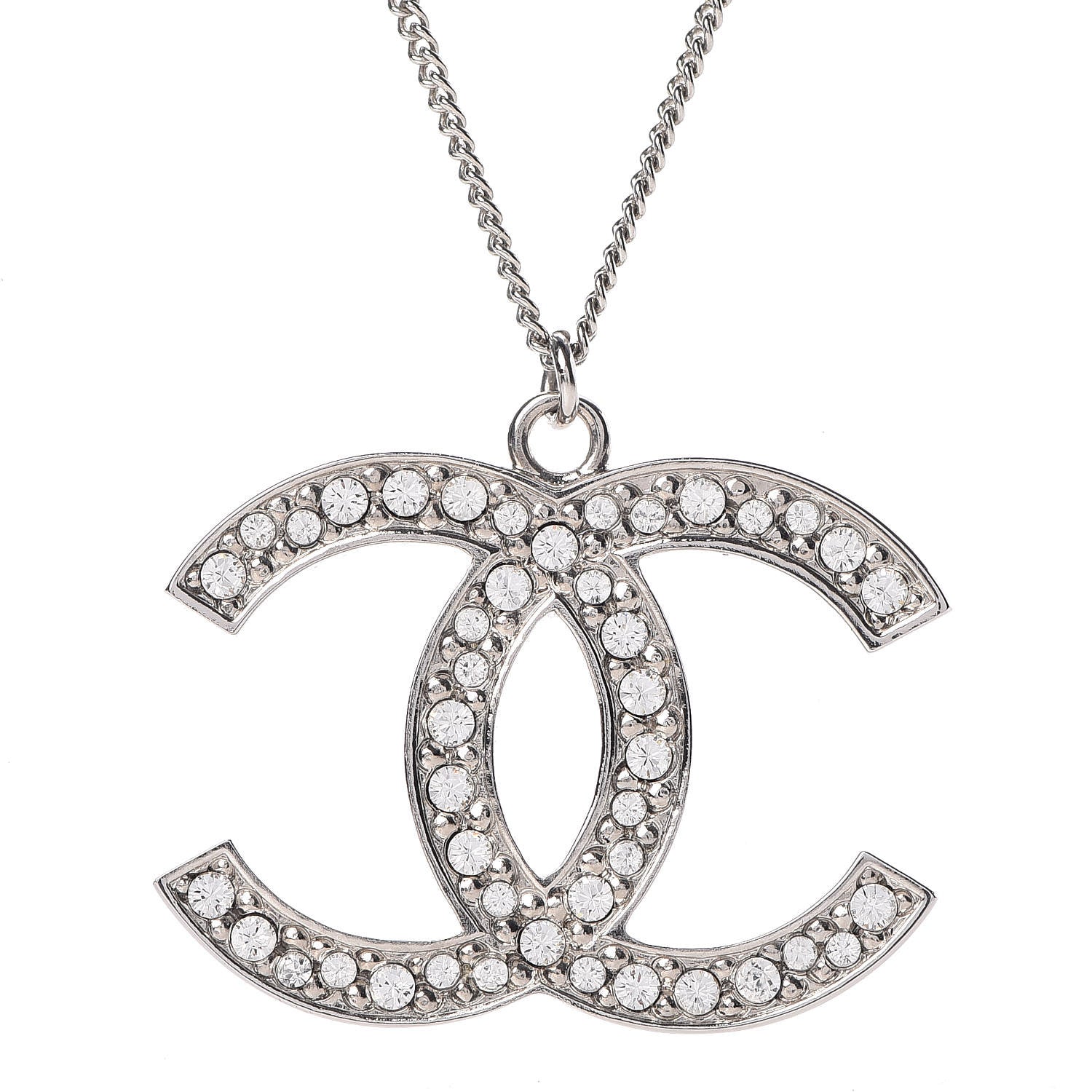 Chanel Crystal CC Pendant Necklace Silver 5 of 6