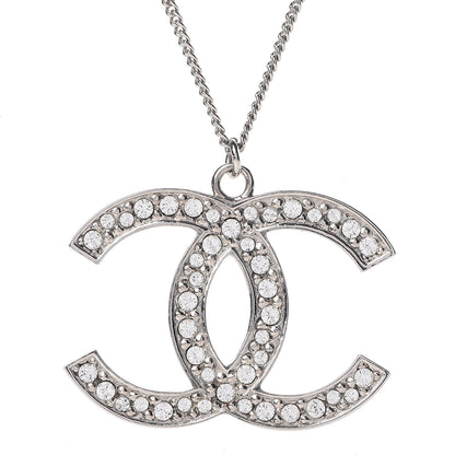 Chanel Crystal CC Pendant Necklace Silver 5 of 6