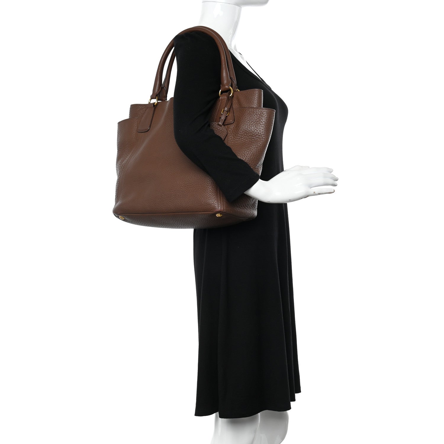Prada Vitello Daino Side Pocket Tote Palissandro 2 of 13