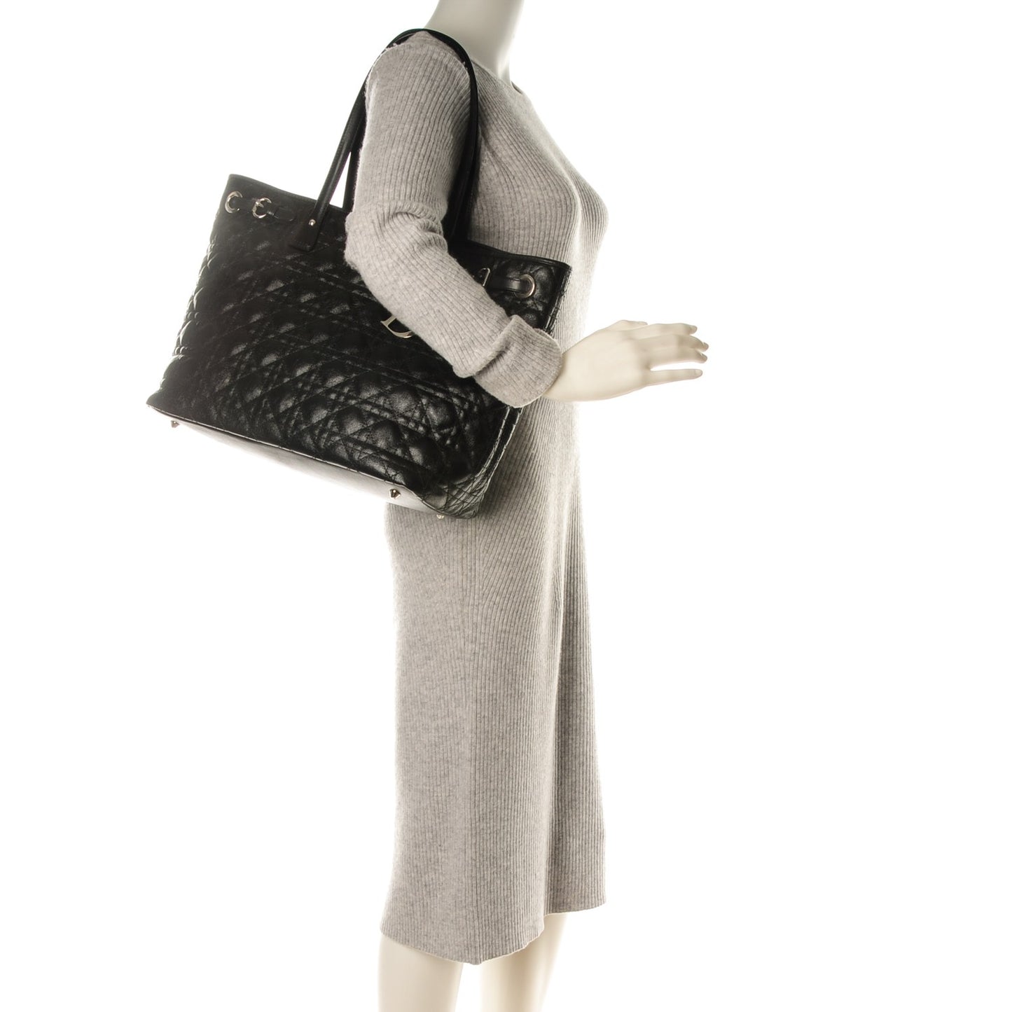 Coated Canvas Cannage Medium Panarea Tote Black