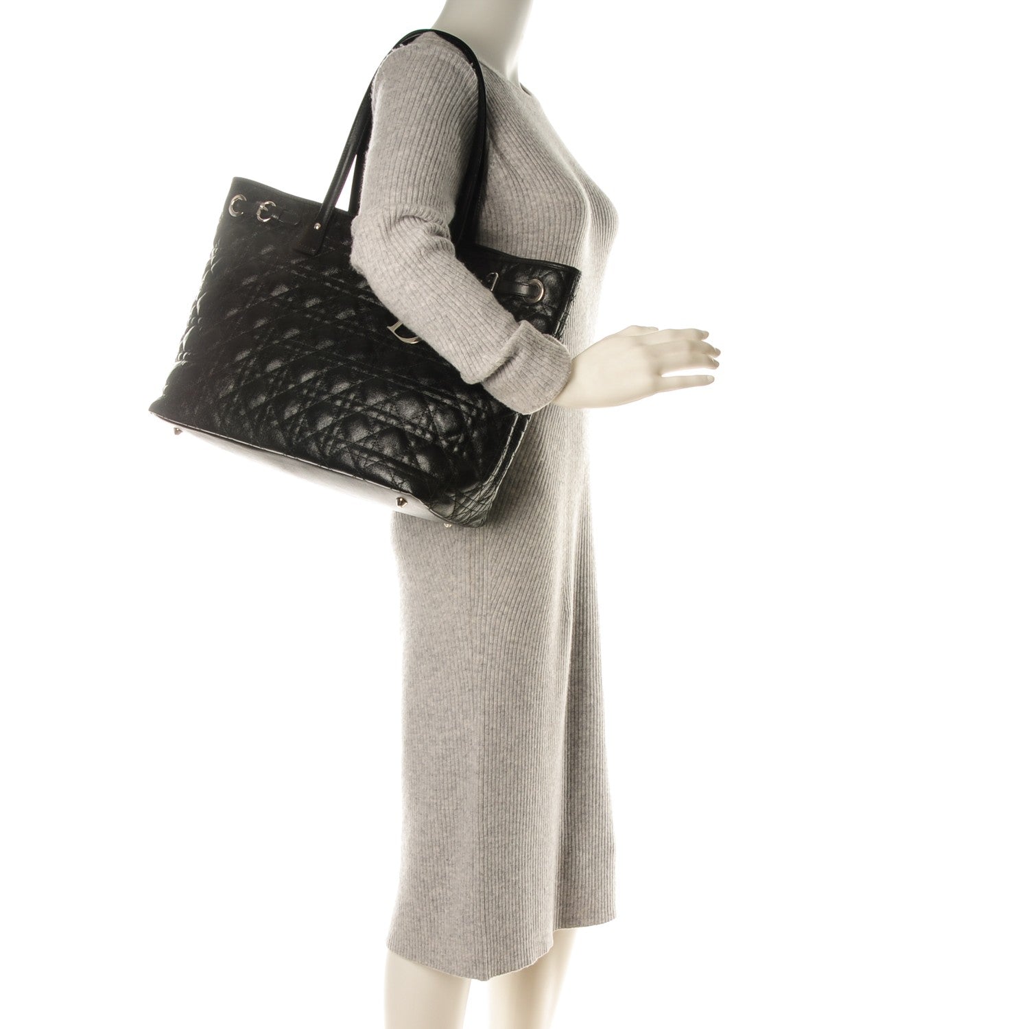 Christian Dior Coated Canvas Cannage Medium Panarea Tote Black 2 of 8