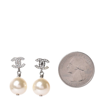 Chanel Crystal Pearl CC Drop Earrings Silver 2 of 5