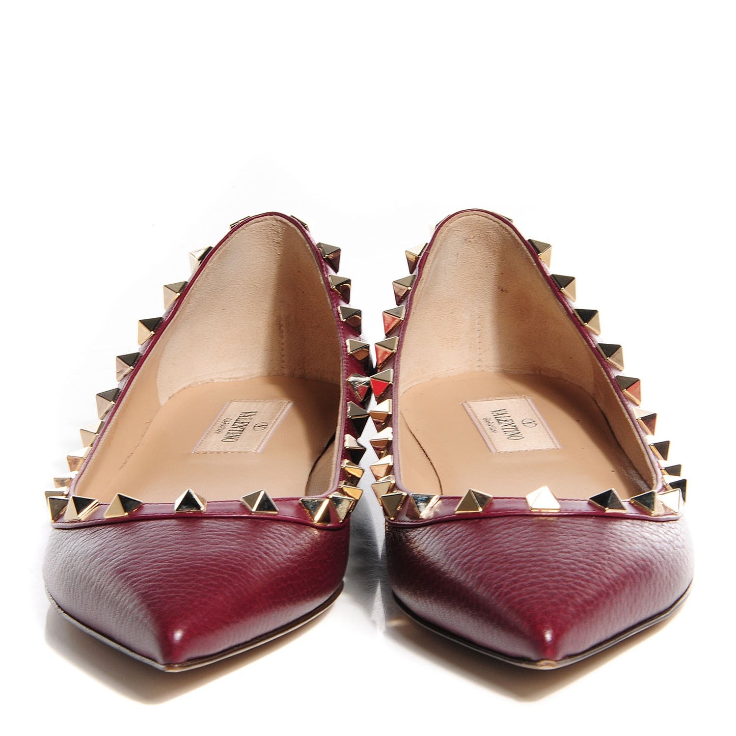Pebbled Calfskin Rockstud Ballerina Flats 36 Rubino